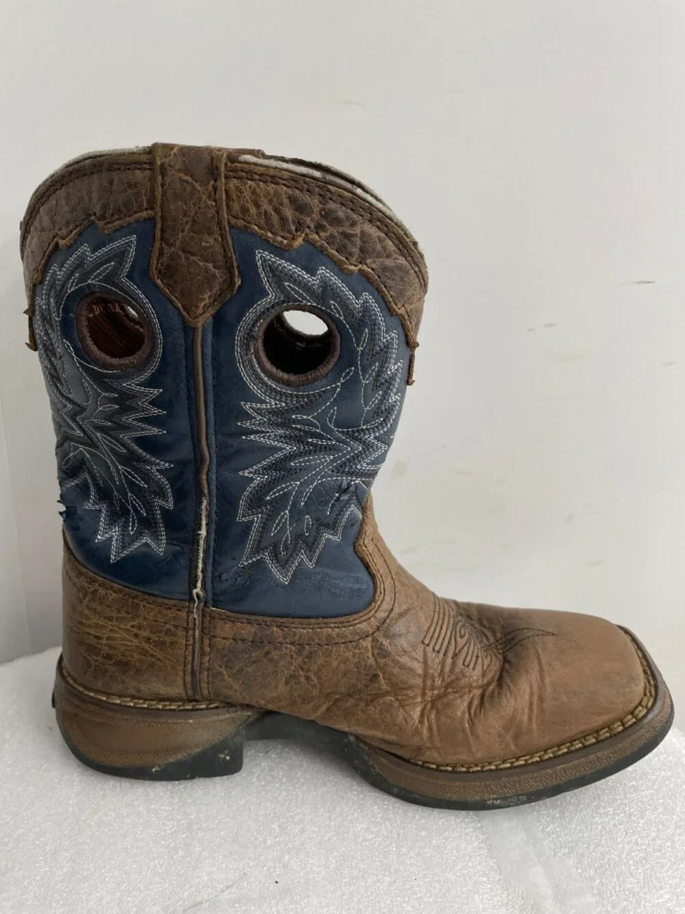 Lil Durango Blue Brown Leather Western Cowboy Boots Square Toe Kids Boys 2 M